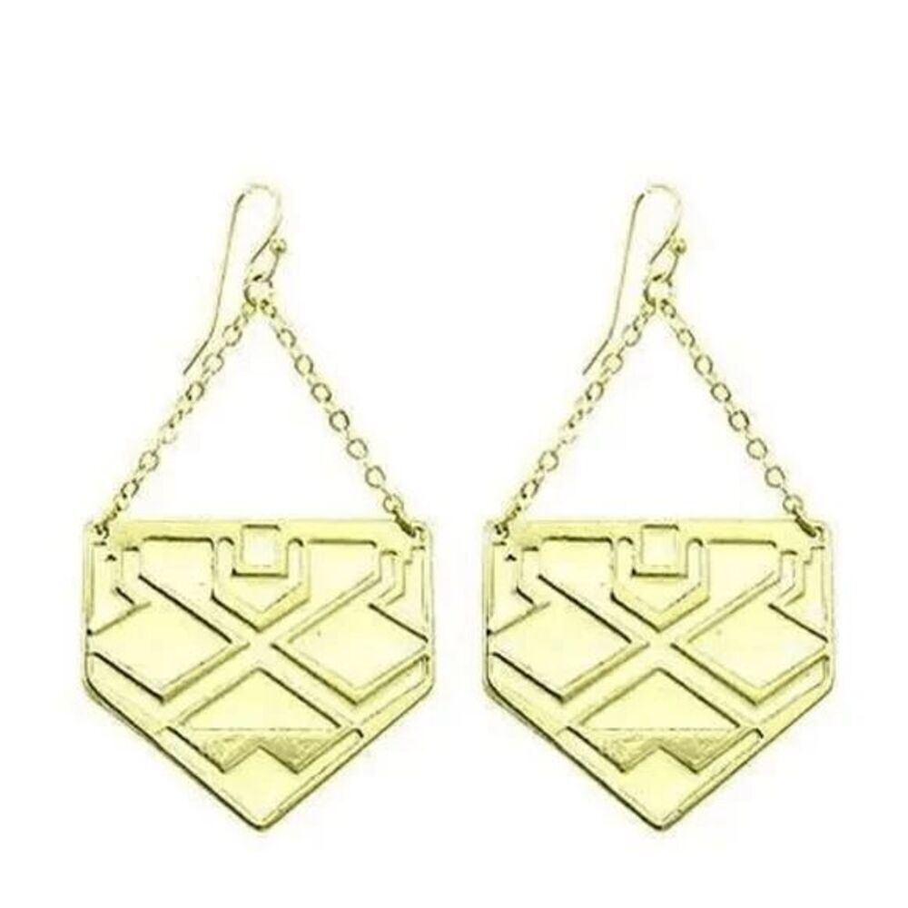 White Gold Aztec Dangle Earrings